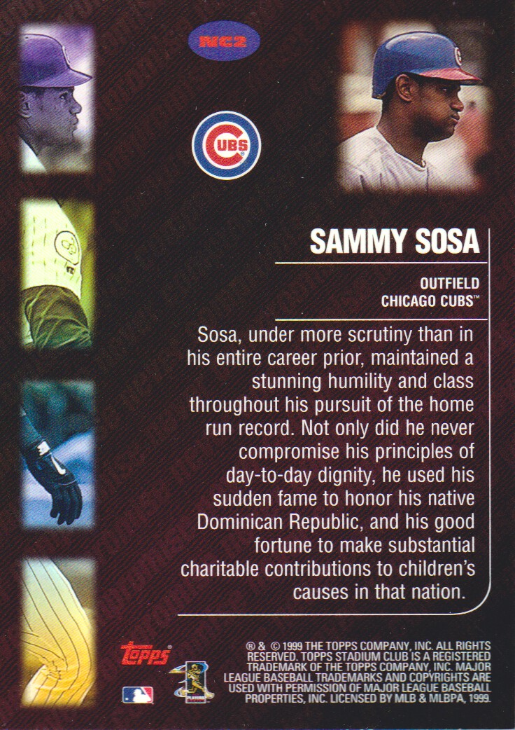1999 Stadium Club Never Compromise #NC2 Sammy Sosa back image