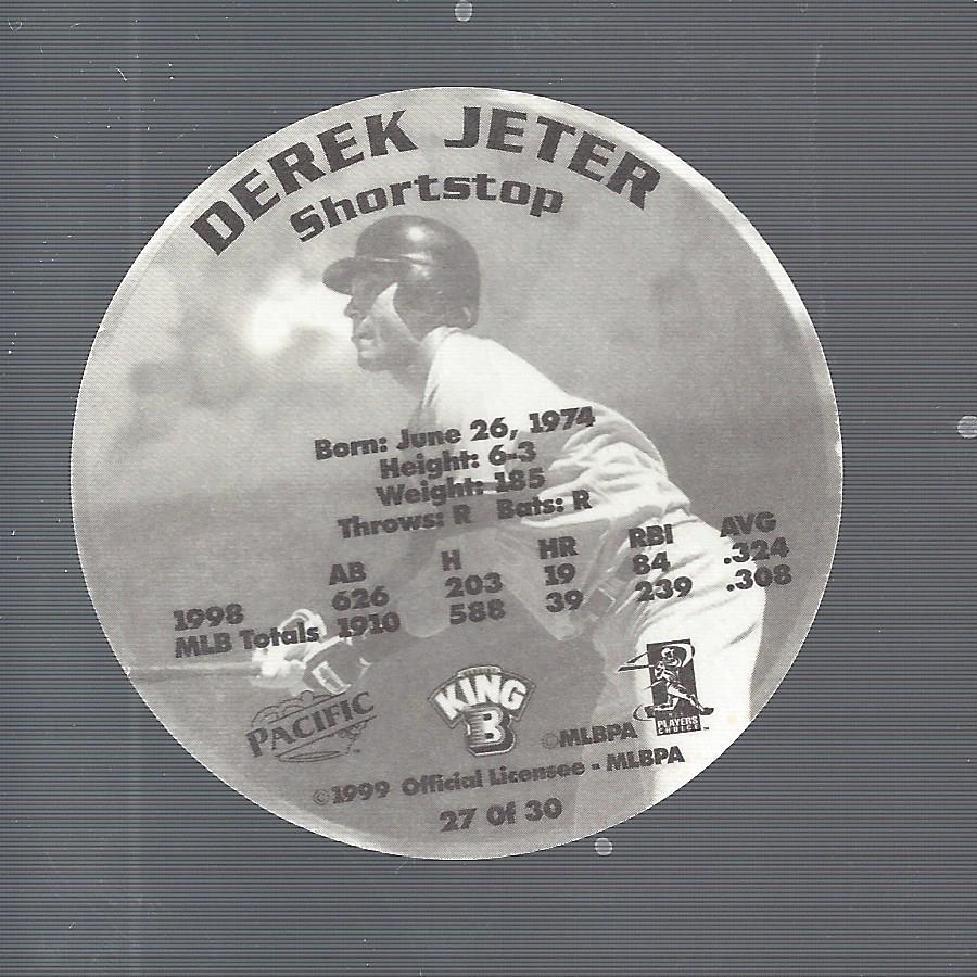 1999 King B Discs #27 Derek Jeter back image