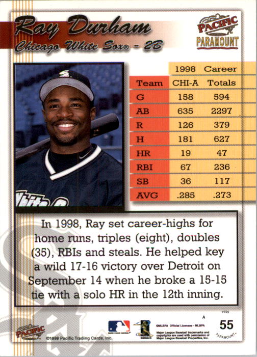 1999 Paramount HoloGold #55 Ray Durham back image