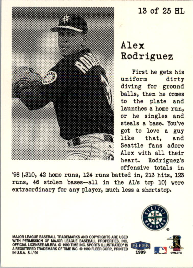 1999 Sports Illustrated Headliners #13 Alex Rodriguez back image