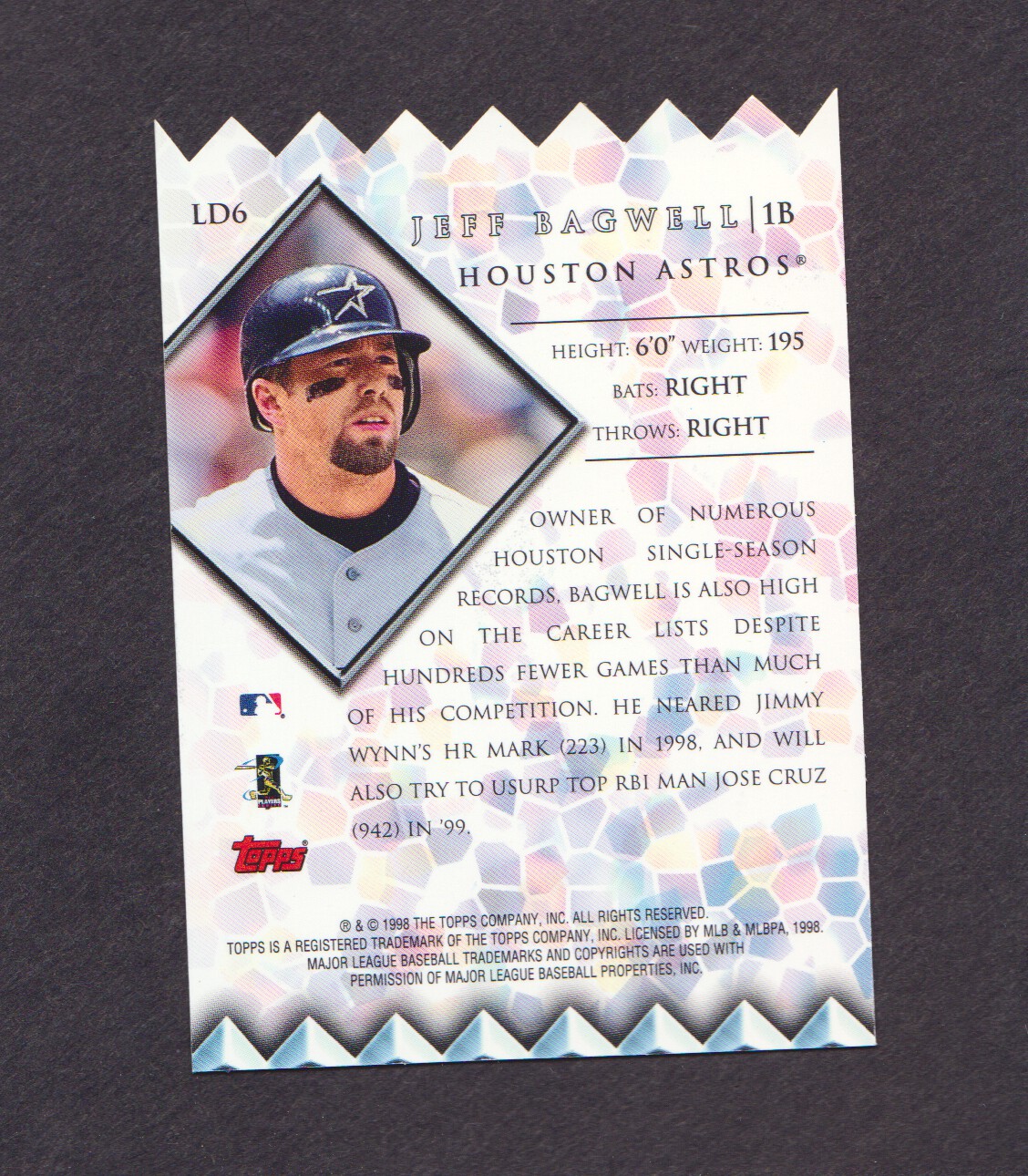 1999 Topps Lords of the Diamond #LD6 Jeff Bagwell back image