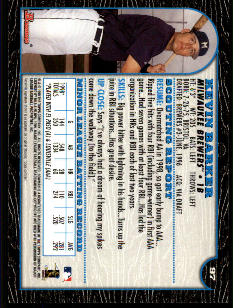 1999 Bowman Baseball "Main Set" Base Cards #1 to #220 - Picture 187 of 425