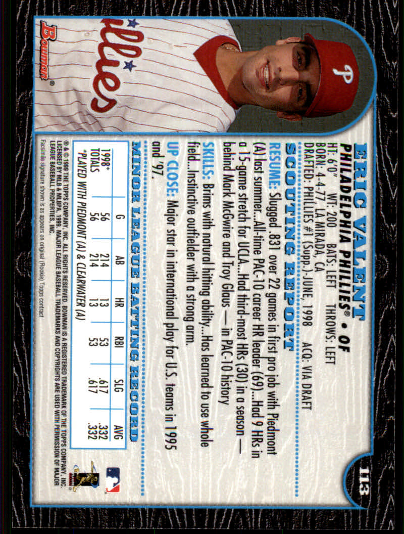 1999 Bowman Baseball "Main Set" Base Cards #1 to #220 - Picture 217 of 425