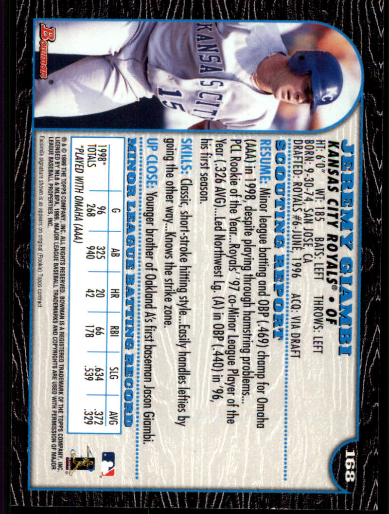 1999 Bowman Baseball "Main Set" Base Cards #1 to #220 - Picture 323 of 425