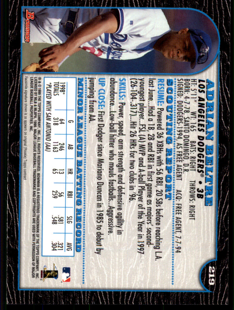 1999 Bowman Baseball "Main Set" Base Cards #1 to #220 - Picture 423 of 425