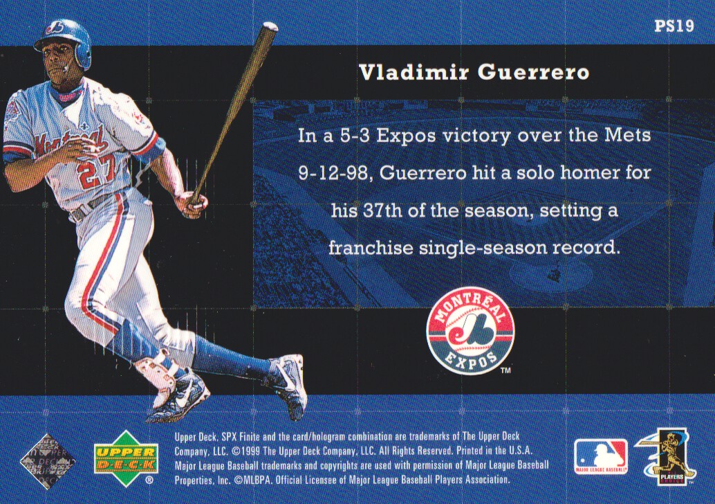 1999 SPx Premier Stars #PS19 Vladimir Guerrero back image