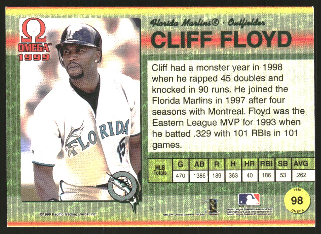 1999 Pacific Omega Copper #98 Cliff Floyd back image