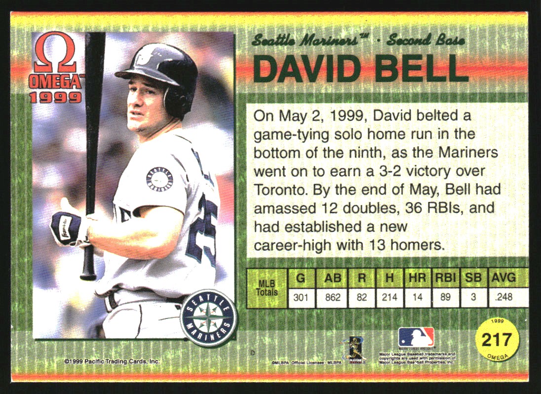 1999 Pacific Omega Gold #217 David Bell back image