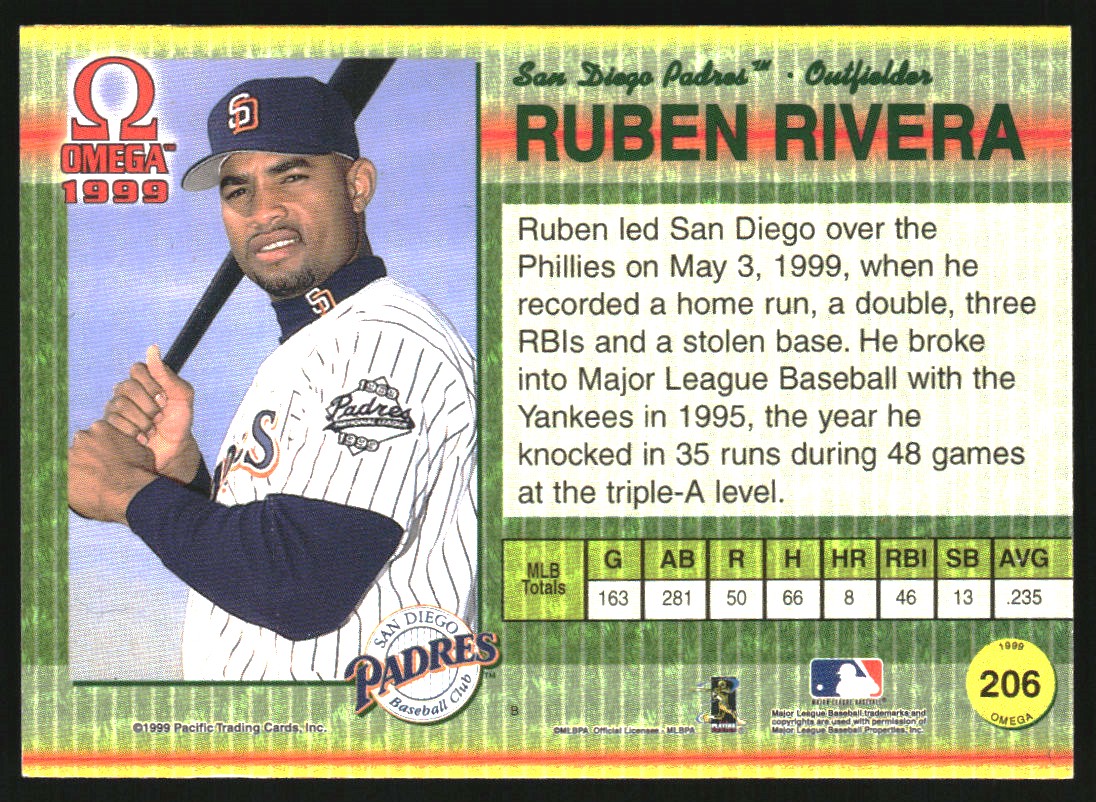 1999 Pacific Omega Platinum Blue #206 Ruben Rivera back image