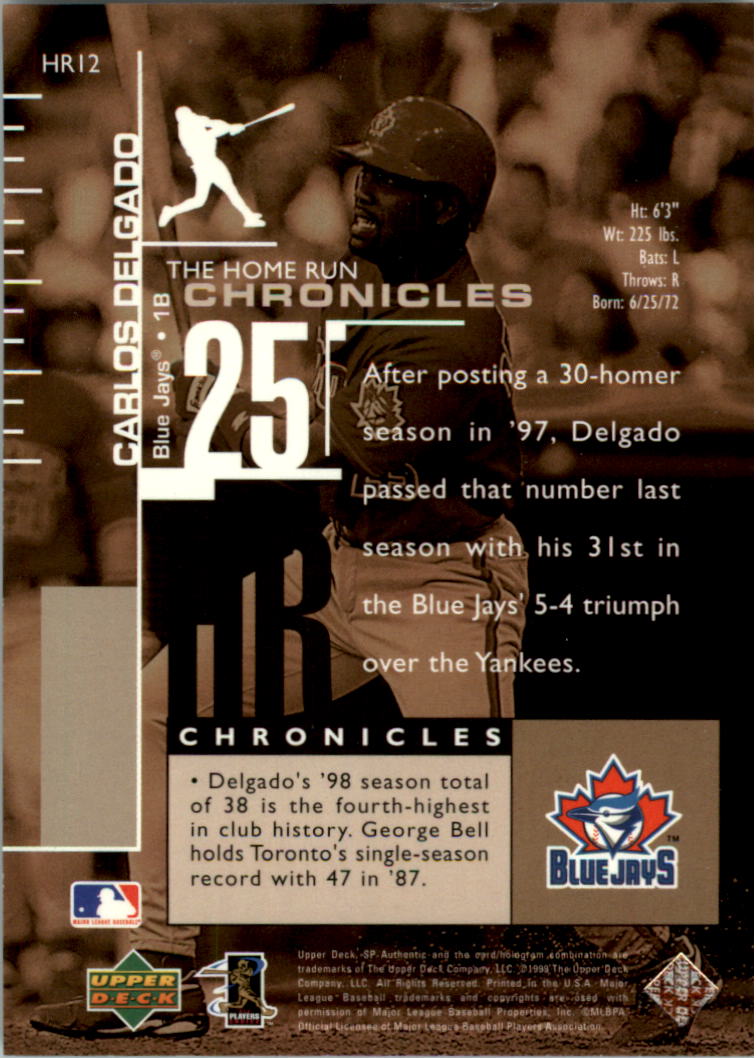 1999 SP Authentic Home Run Chronicles #HR12 Carlos Delgado back image