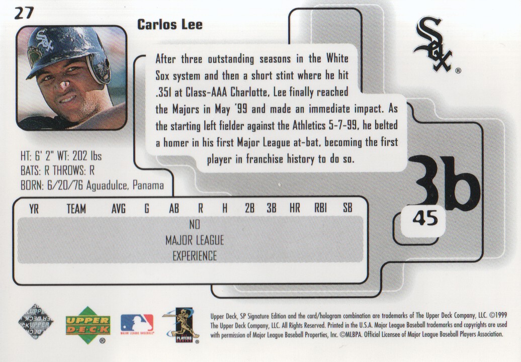 1999 SP Signature #27 Carlos Lee back image