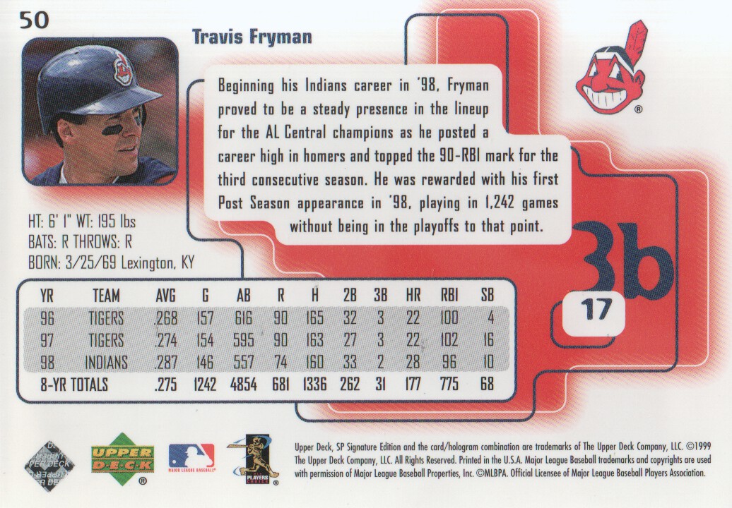1999 SP Signature #50 Travis Fryman back image