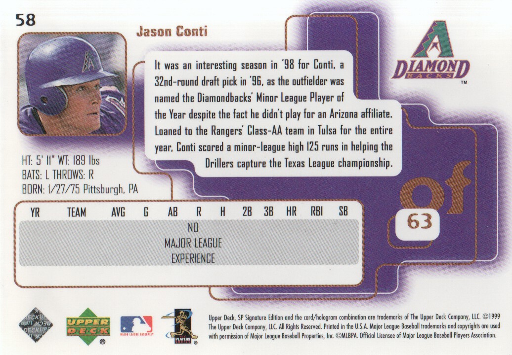 1999 SP Signature #58 Jason Conti back image