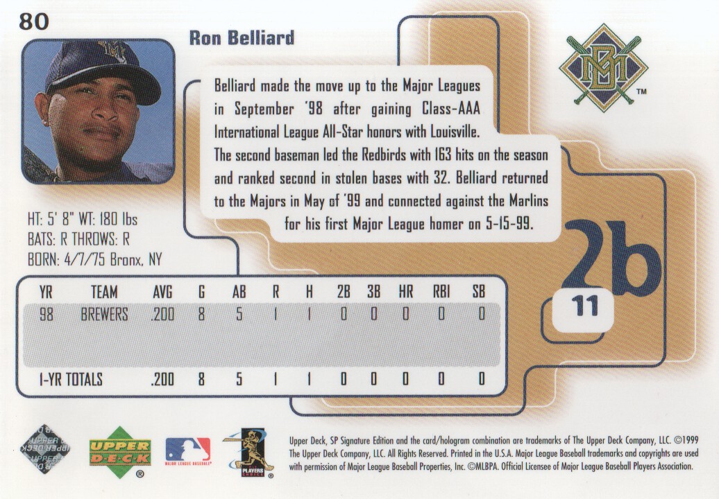 1999 SP Signature #80 Ron Belliard back image