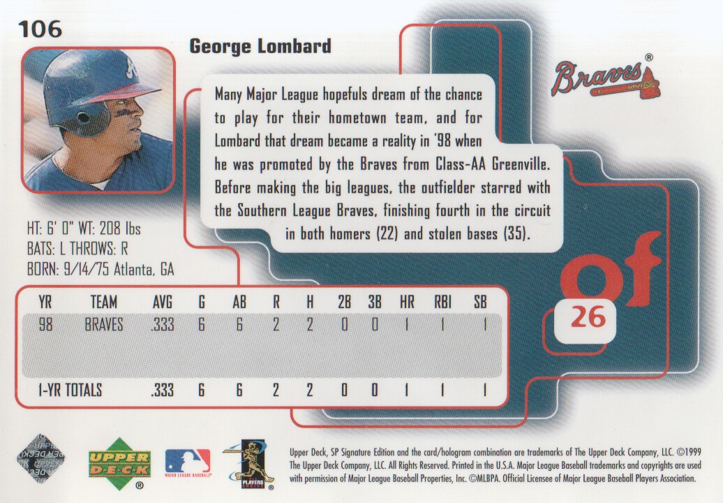 1999 SP Signature #106 George Lombard back image