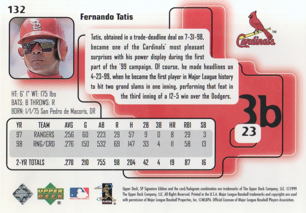 1999 SP Signature #132 Fernando Tatis back image