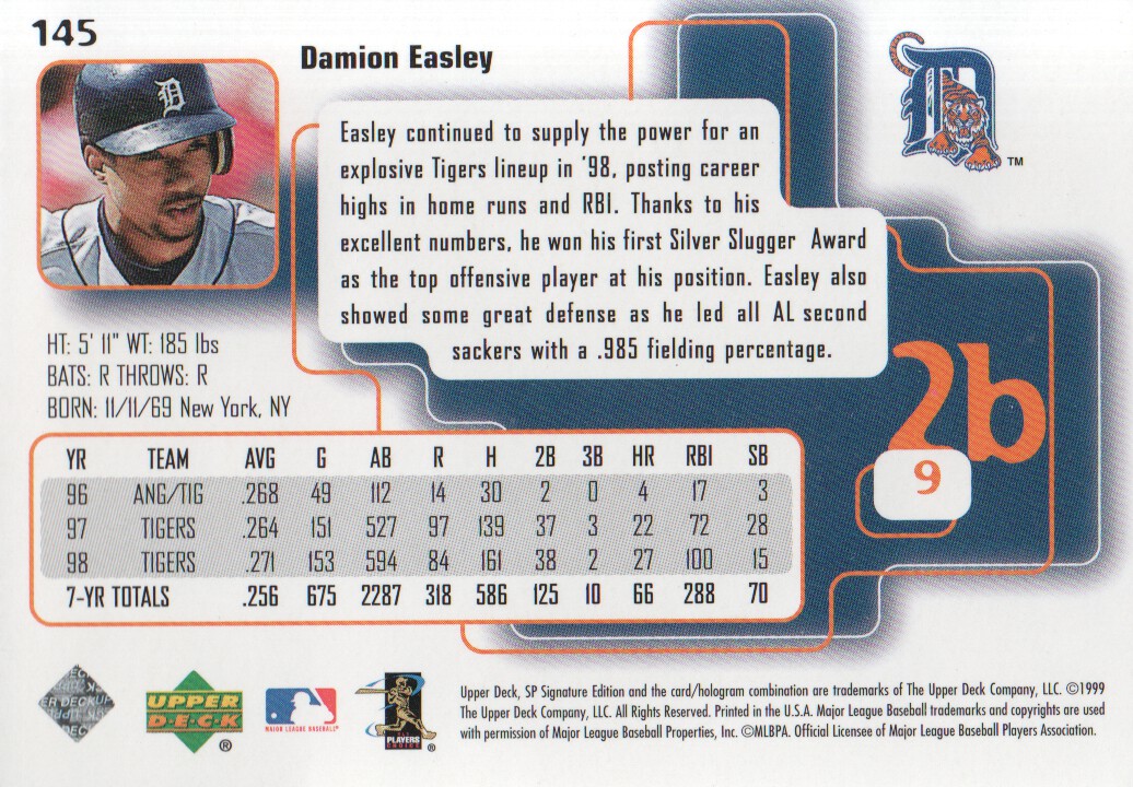 1999 SP Signature #145 Damion Easley back image