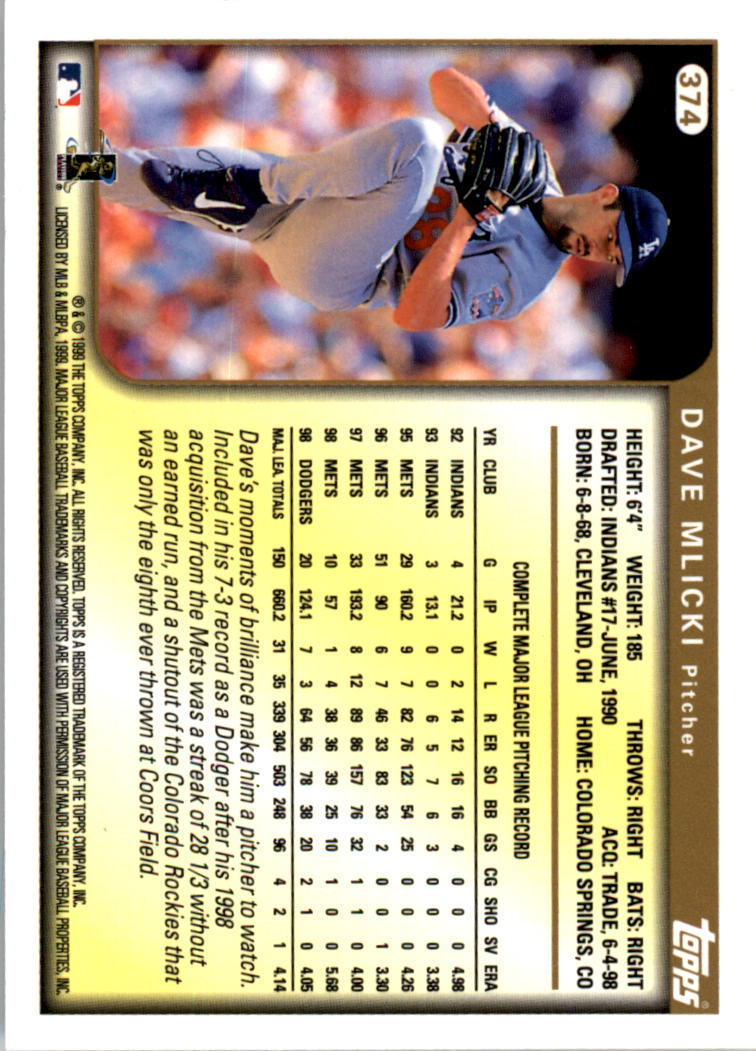 1999 Topps Baseball Card Pick (Base) 275-463 - Picture 187 of 355