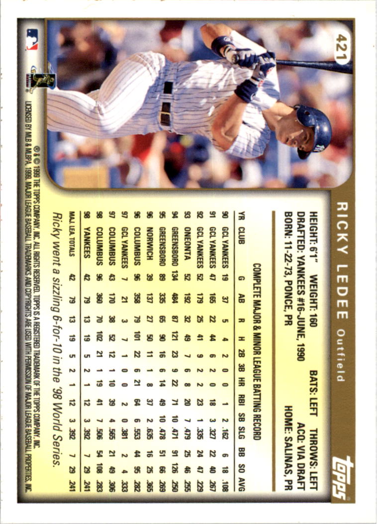 1999 Topps Baseball Card Pick (Base) 275-463 - Picture 277 of 355