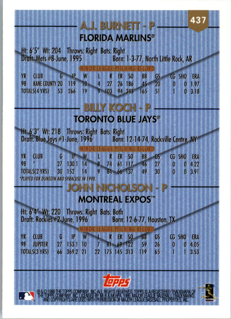 1999 Topps Baseball Card Pick (Base) 275-463 - Picture 307 of 355