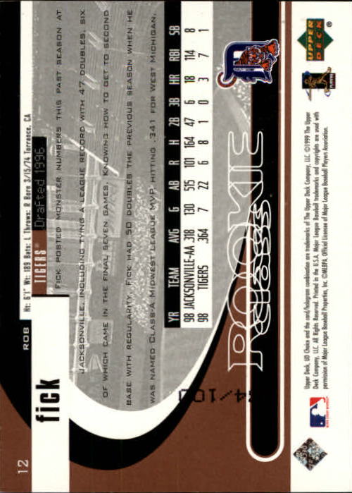 1999 UD Choice Prime Choice Reserve #12 Robert Fick back image