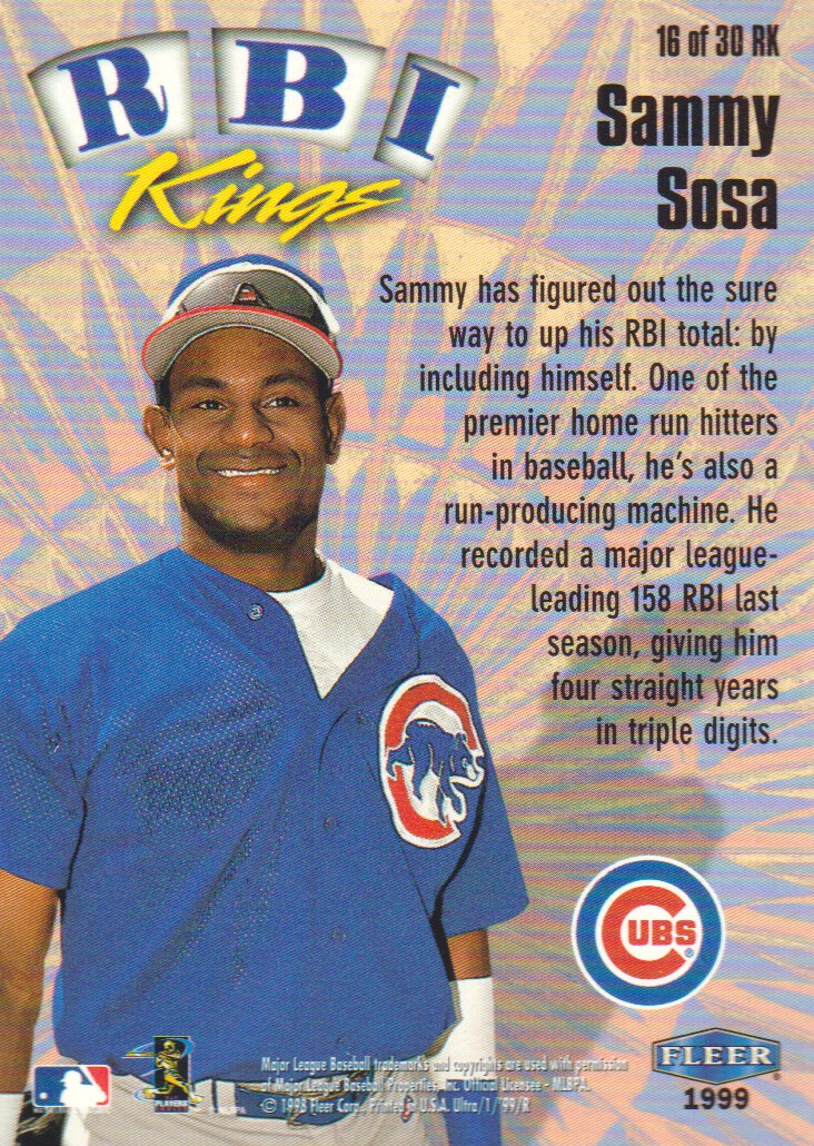1999 Ultra RBI Kings #16 Sammy Sosa back image