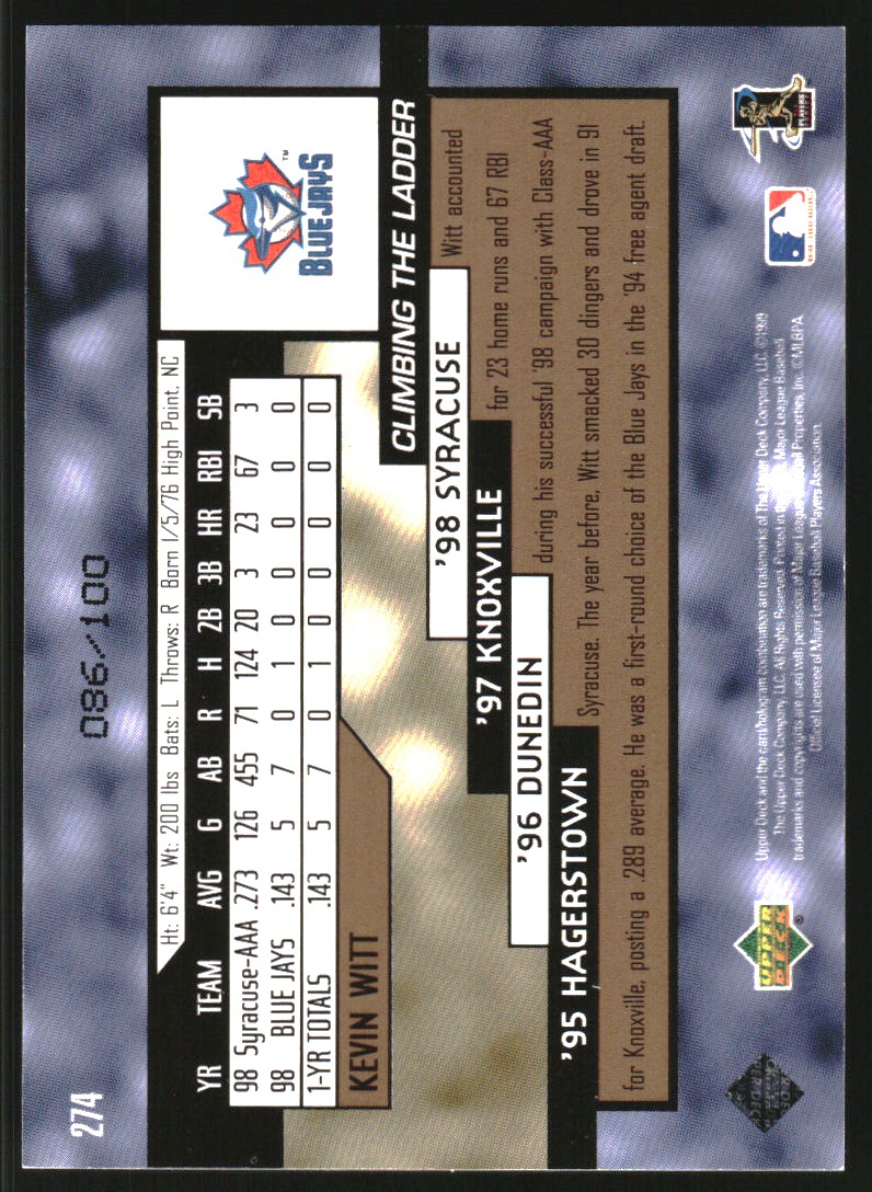 1999 Upper Deck Exclusives Level 1 #274 Kevin Witt SR