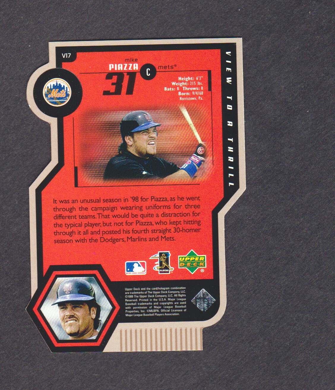 1999 Upper Deck View to a Thrill Double #V17 Mike Piazza back image