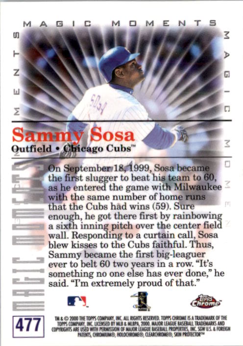 2000 Topps Chrome #477C S.Sosa MM 60 HR 1999