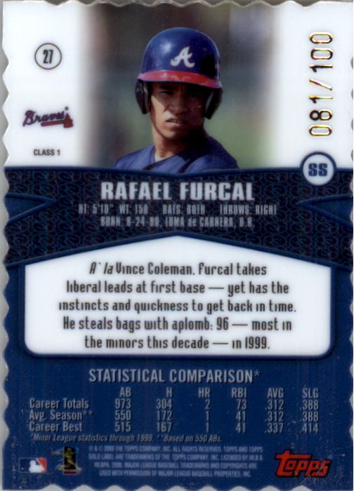 2000 Topps Gold Label Class 1 Gold #27 Rafael Furcal back image
