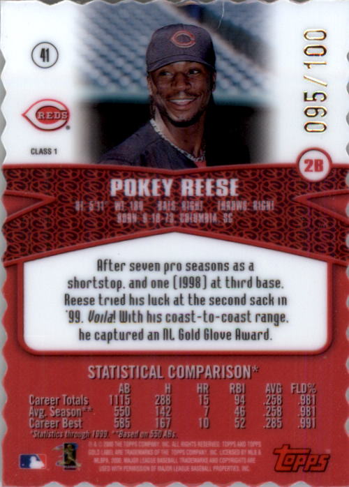 2000 Topps Gold Label Class 1 Gold #41 Pokey Reese back image