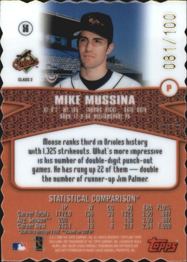 2000 Topps Gold Label Class 2 Gold #56 Mike Mussina - NM-MT - Jim ...