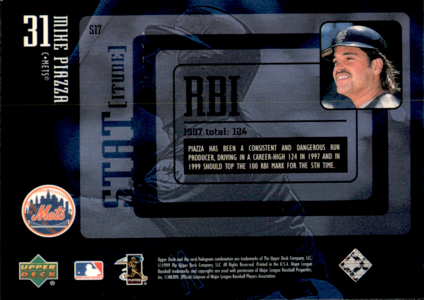 2000 Upper Deck Statitude #S17 Mike Piazza back image