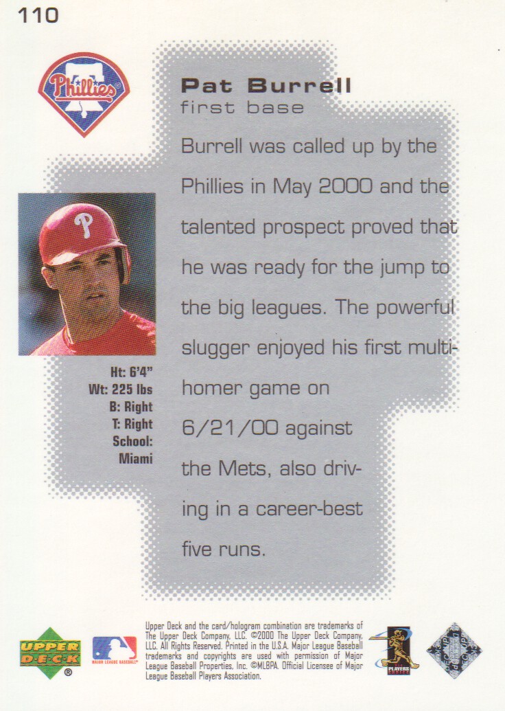 2000 Upper Deck Pros and Prospects #110 Pat Burrell PS back image