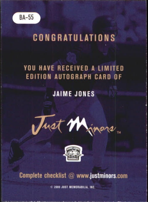 2000 Just Autographs #BA55 Jaime Jones JS-2K1 back image