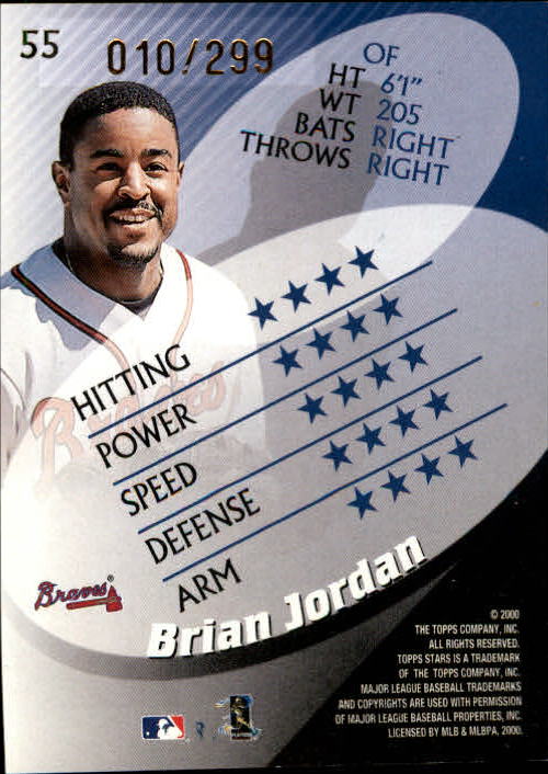 2000 Topps Stars Metallic Blue #55 Brian Jordan back image