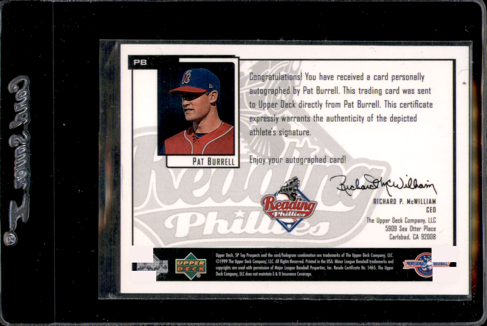 2000 SP Top Prospects Chirography #PB Pat Burrell back image