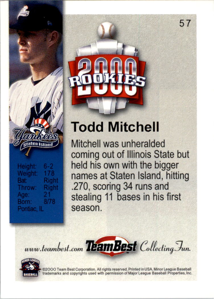 2000 Team Best Rookies Silver #57 Todd Mitchell back image