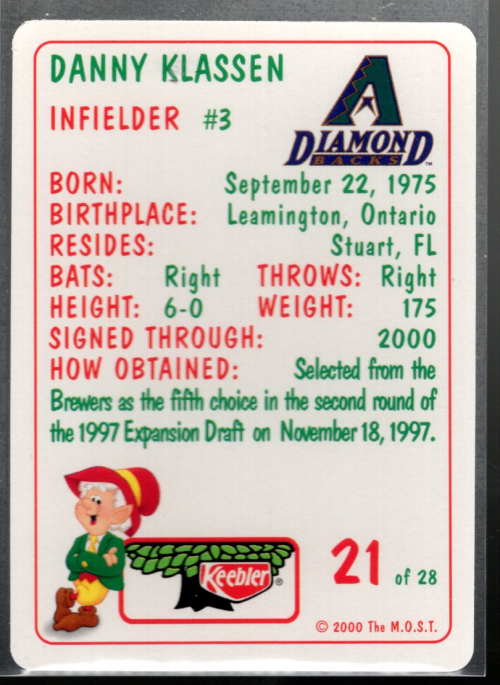 Tarjeta BB B5855- 2000 Diamondbacks Keebler #s 1-28 -Tú eliges- 15+ ENVÍO GRATUITO A EE. UU. - Imagen 5 de 5