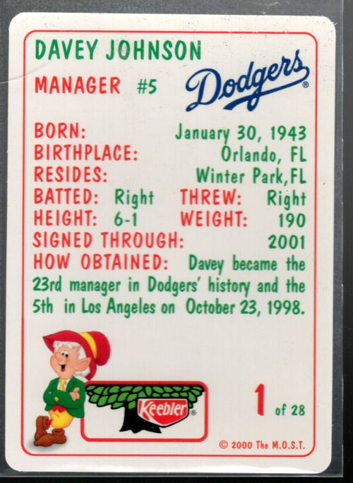 Tarjeta de béisbol B5868- 2000 Dodgers Keebler #s 1-28 -Tú eliges- 15+ ENVÍO GRATUITO A EE. UU. - Imagen 3 de 7