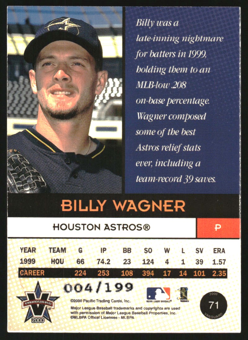 2000 Vanguard Green #71 Billy Wagner back image