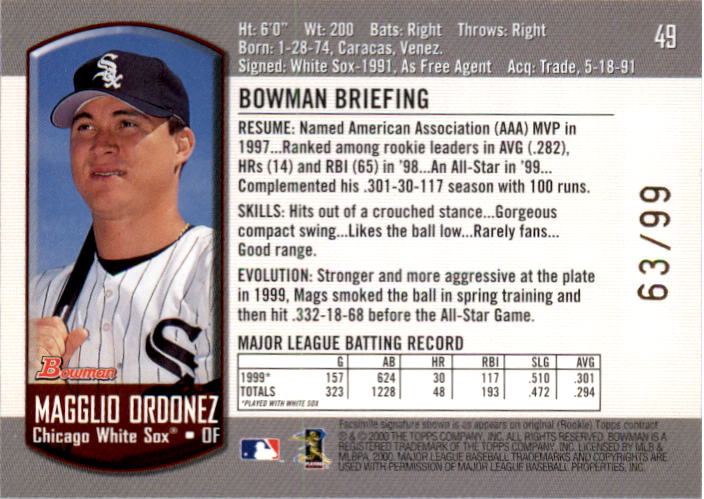 2000 Bowman Gold #49 Magglio Ordonez back image