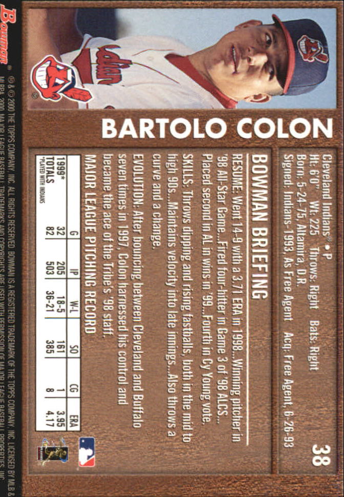 2000 Bowman Retro/Future #38 Bartolo Colon back image