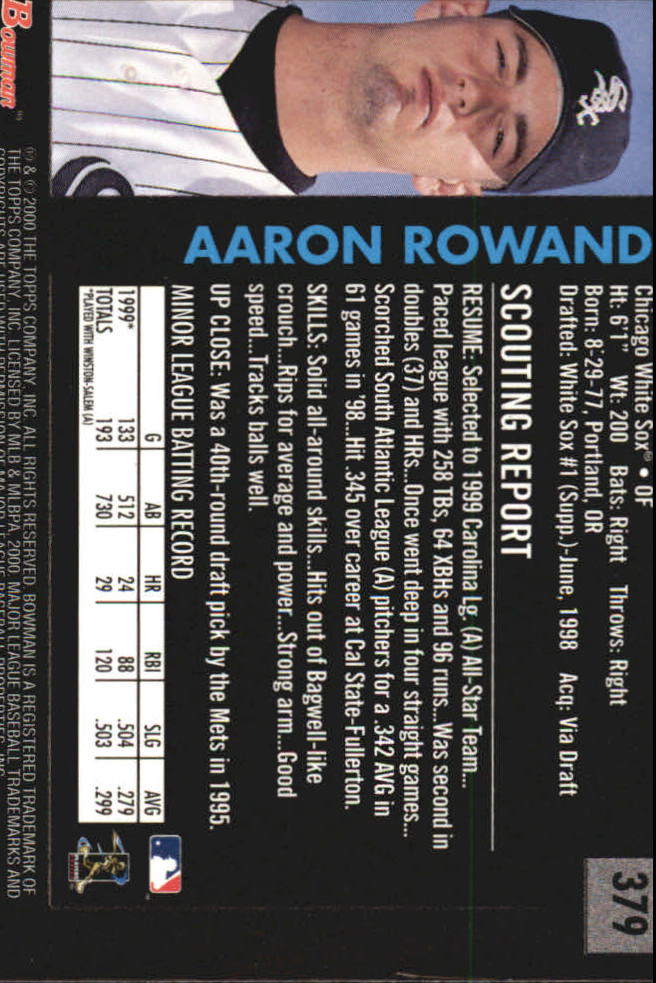 2000 Bowman Retro/Future #379 Aaron Rowand back image