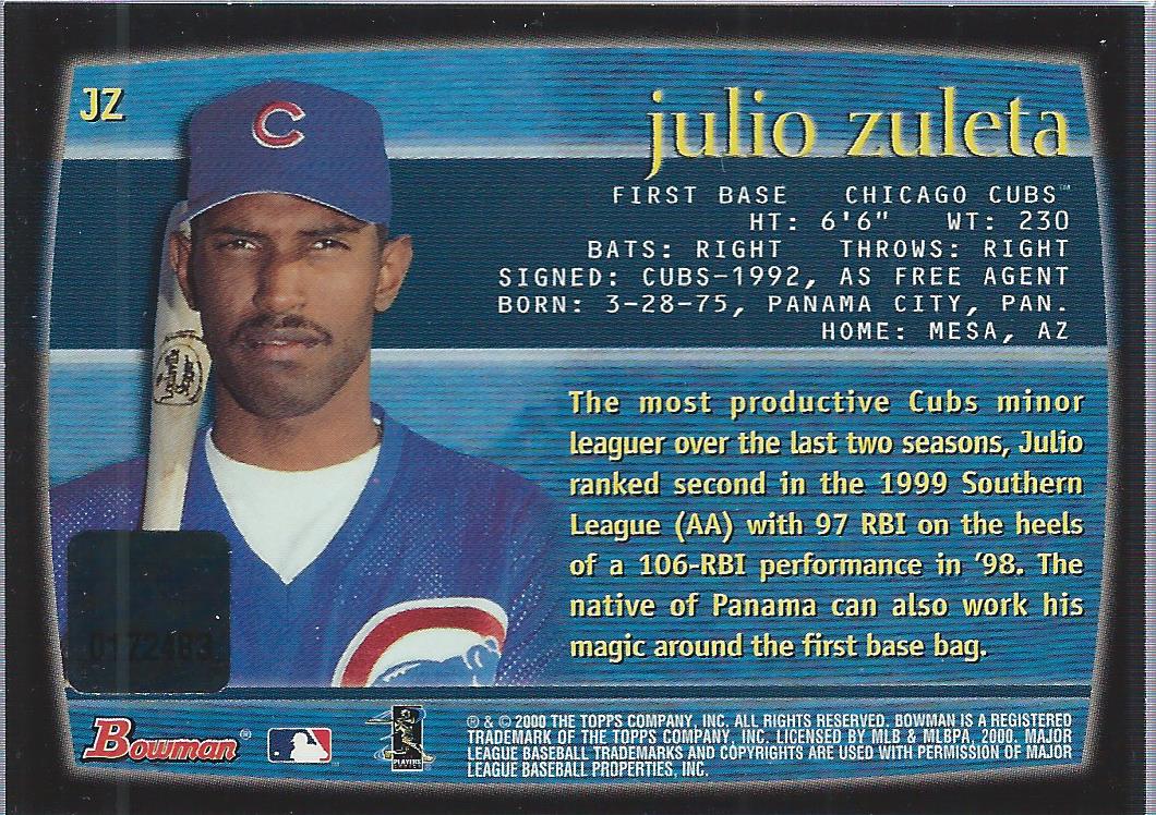 2000 Bowman Autographs #JZ Julio Zuleta B back image