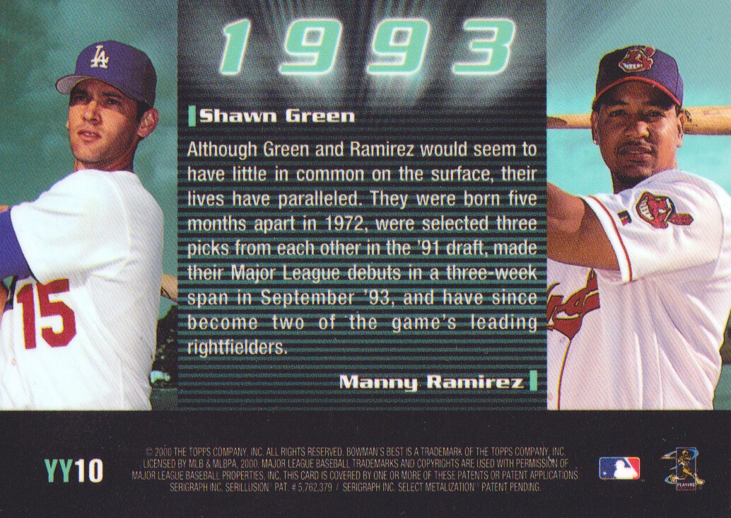 2000 Bowman's Best Year by Year #YY10 S.Green/M.Ramirez back image