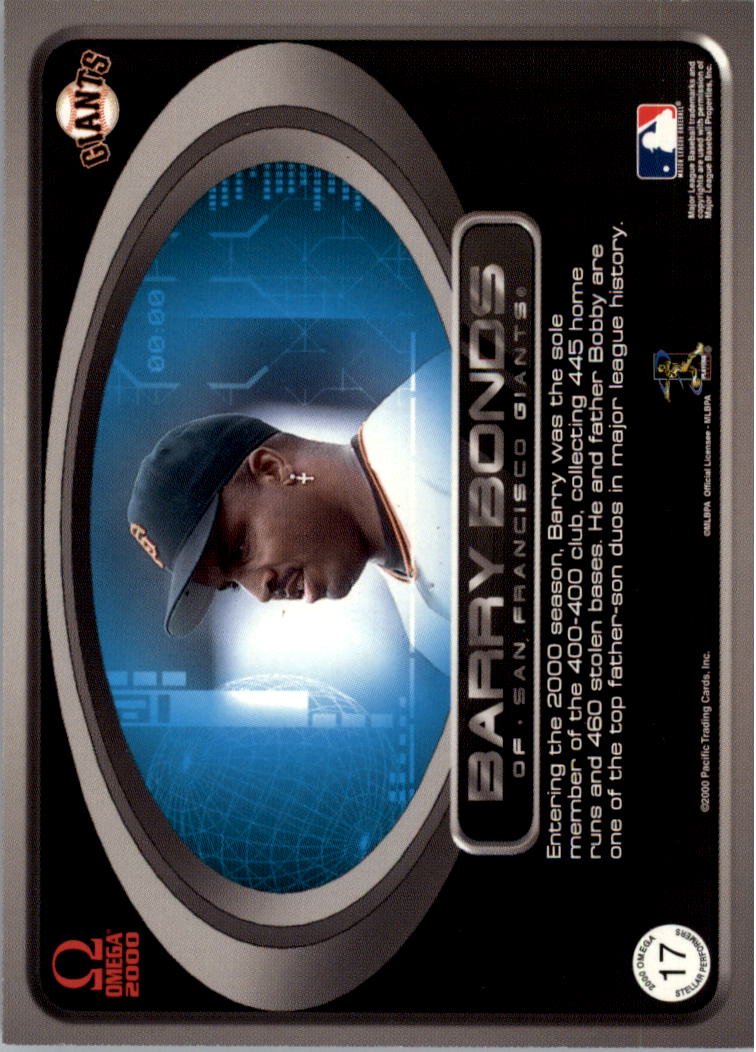 2000 Pacific Omega Stellar Performers #17 Barry Bonds back image