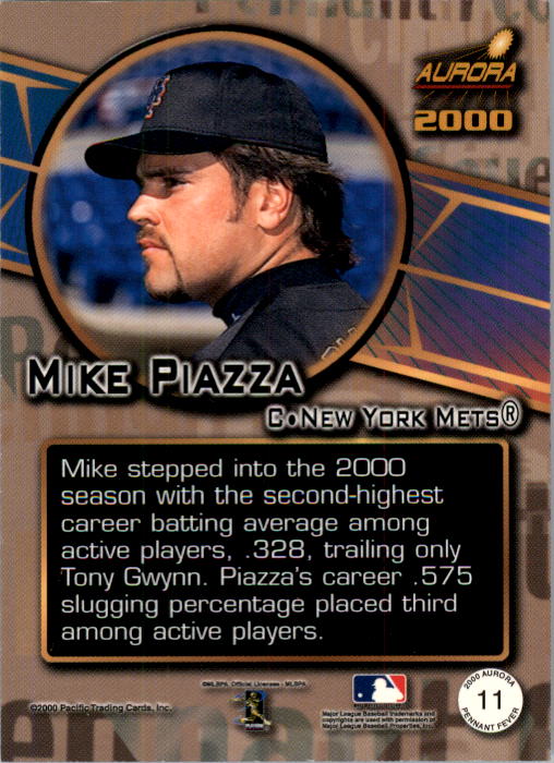 2000 Aurora Pennant Fever Platinum Blue #11 Mike Piazza back image