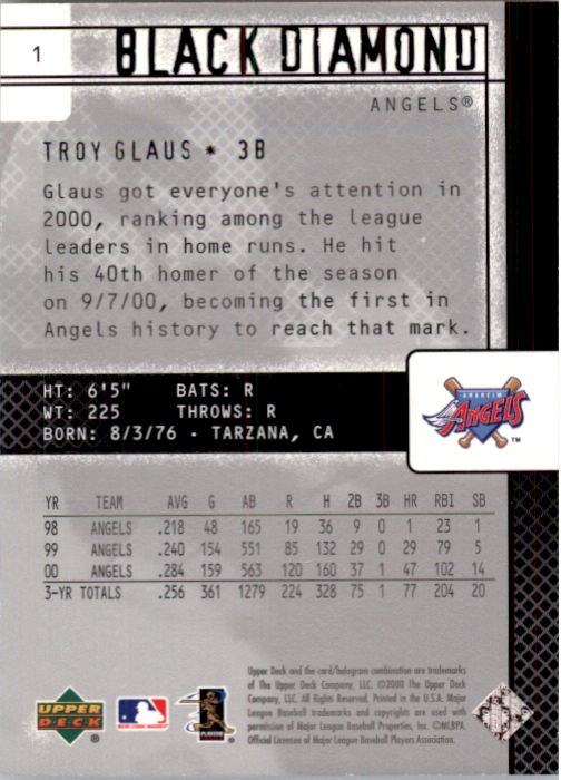 2000 Black Diamond Rookie Edition Gold #1 Troy Glaus back image