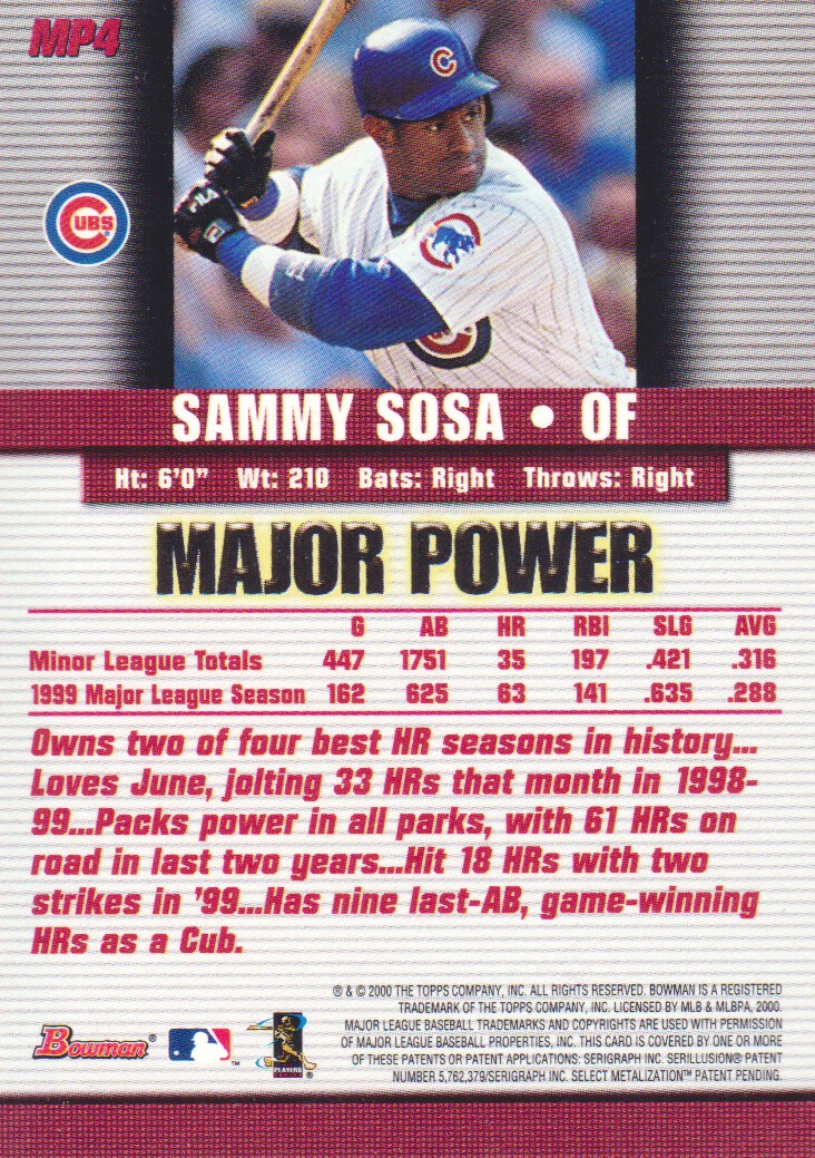 2000 Bowman Major Power #MP4 Sammy Sosa back image